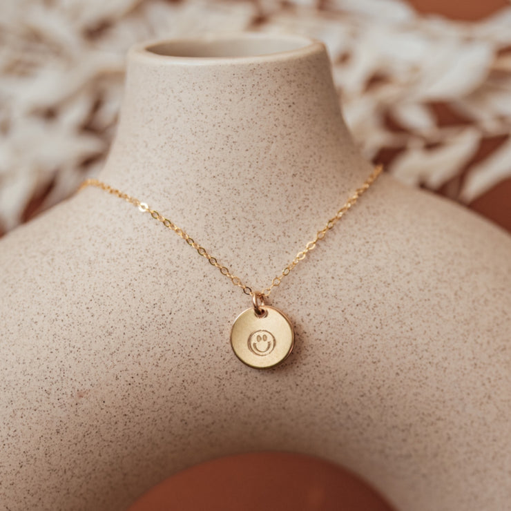 Smiley Disc Necklace- 3/8"