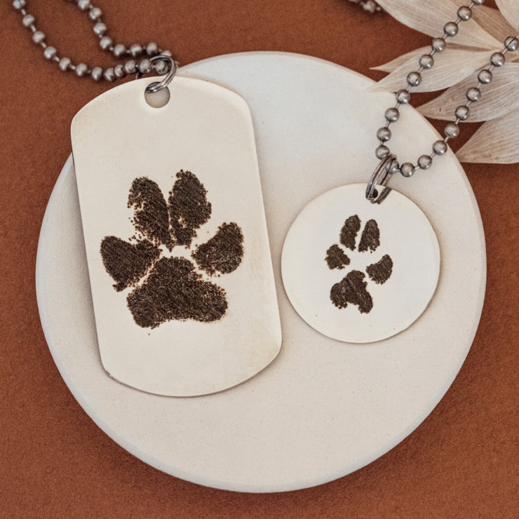 Sterling Silver Cute Paw Print Pendant Necklace - Heart Bone and Black Paw  — Pet Memory Shop