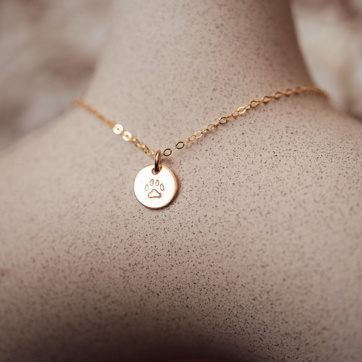 Paw Print Disc Necklace- 3/8"